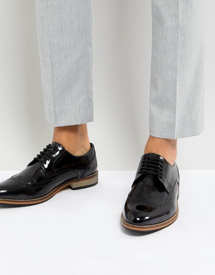 Asos Brogue Shoes In Black Polish Leather - Black