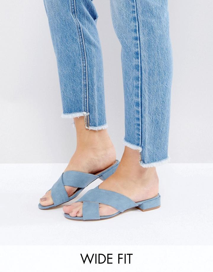 New Look Wide Fit Suedette Low Heeled Mule - Blue