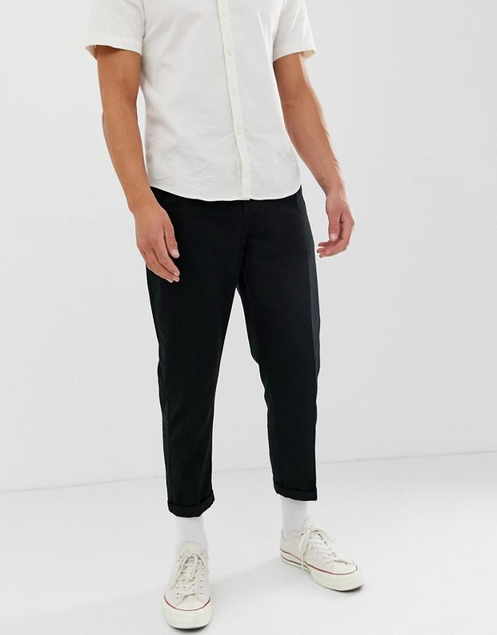 Another Influence Pleat Front Loose Cropped Pants - Black