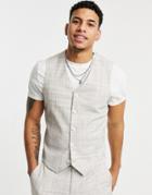 Asos Design Wedding Skinny Suit Vest In Stone Crosshatch-neutral