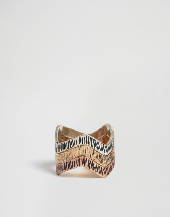 Asos Stacking Rings In Mixed Metal Finish - Multi