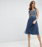 Needle & Thread Midi Dress With Embroidery And Tulle Skirt - Blue