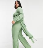 Asos Design Curve Knitted Lounge Longline Cardigan In Light Green - Part Of A Set