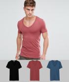 Asos Extreme Muscle Fit T-shirt With Deep V Neck 3 Pack Save - Multi