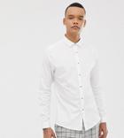Asos Design Tall Slim Sateen Shirt With Stud Buttons In White - White