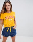 Sugar Dust Colorado Crop Tee Shirt With Tie Front - Yellow