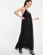 Asos Design Pleated Cami Trapeze Maxi Dress In Black
