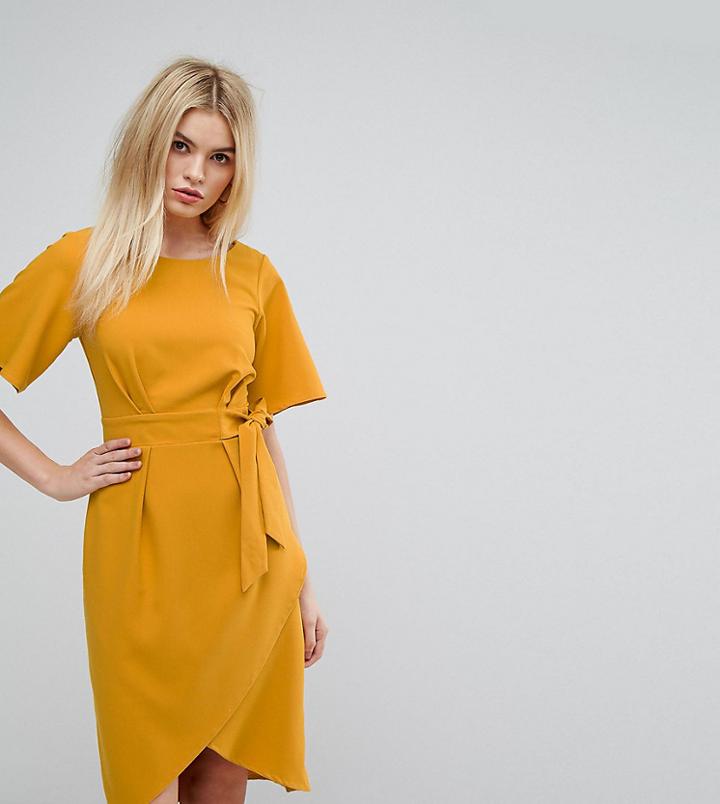 Closet London Tie Front Dress With Kimono Sleeve - Orange