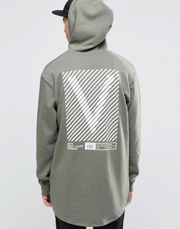 Vision Air Longline Hoodie With Back Print - Green