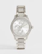 Asos Design Bracelet Watch With Crystals In Silver Tone