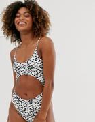Unique21 Cut Out Plunge Leopard Print Swimsuit-multi