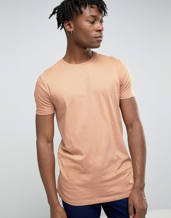 Asos Longline T-shirt In Heavy Jersey - Tan