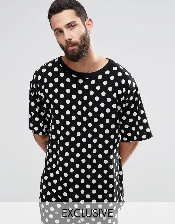 Reclaimed Vintage T-shirt In Polka Dot Print - Black
