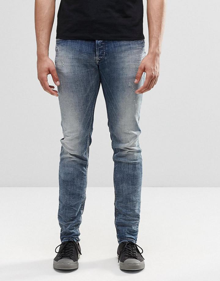 Diesel Sleenker Skinny Jeans 853l Dna Bleach Distressed Wash - Dna Bleach Wash