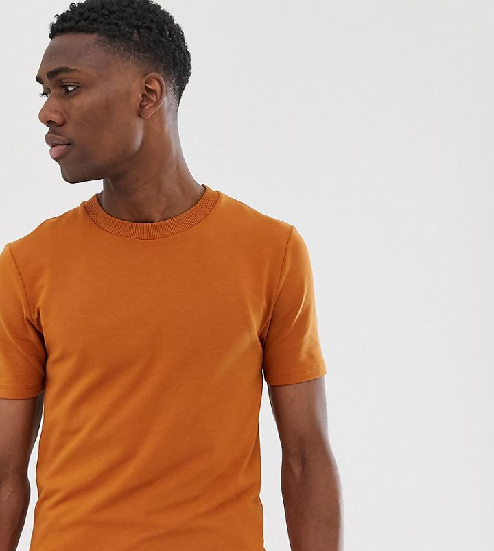 Asos Design Tall Short Sleeve Muscle Sweatshirt In Rusty Brown - Brown