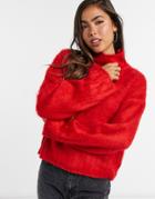 Asos Design Fluffy Boxy High Neck Sweater-red