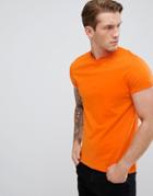Asos Crew Neck T-shirt With Roll Sleeve In Orange - Orange