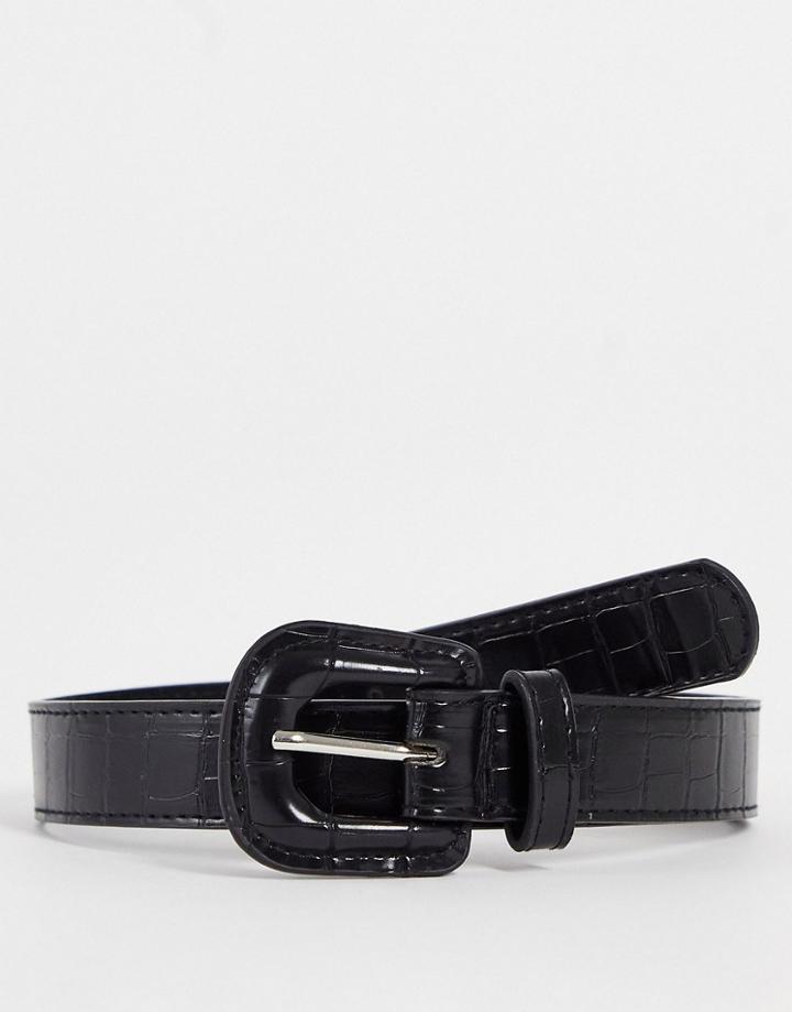 Svnx Croc Pu Belt In Black
