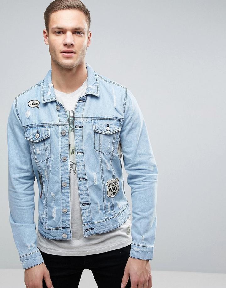 Only & Sons Denim Jacket With Patches - Blue