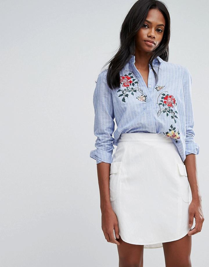 Y.a.s Embroidery Stripe Shirt - Blue