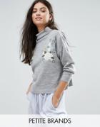 New Look Petite Embroidered High Neck Sweatshirt - Gray
