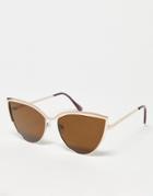 Svnx Wire Frame Extreme Cat Eye Sunglasses In Brown-gold