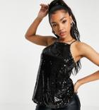 In The Style Exclusive Sequin Halterneck Swing Cami Top In Black