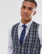 Asos Design Wedding Skinny Suit Vest In Navy Plaid Check