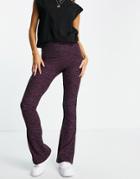Asos Design Space Dye Ribbed Flare Pants In Oxblood - Part Of A Set-red