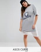 Asos Curve Cleveland Midi T-shirt Dress With Dobby Mesh Hem - Gray