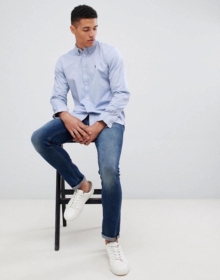 French Connection Oxford Button Down Logo Shirt-blue