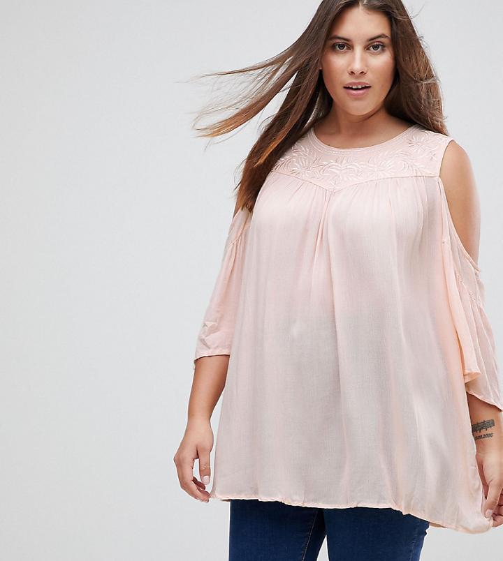 Koko Embroidered Cold Shoulder Blouse - Pink