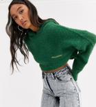 Collusion Fluffy Knit Cropped Hoodie In Khaki-green