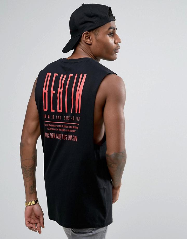 Asos Longline Sleeveless T-shirt With Berlin Back Print - Black