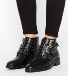 Asos Asher Wide Fit Leather Studded Ankle Boots-black