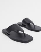 Asos Design Fae Leather Flat Sandals In Black