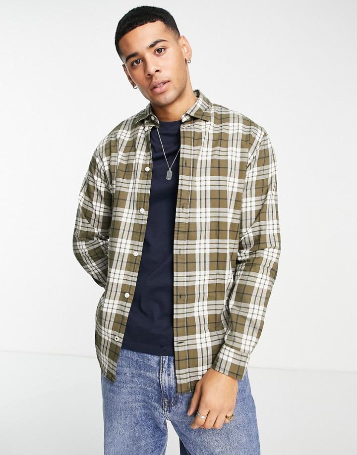 Jack & Jones Essentials Check Shirt In Khaki-green