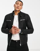 Barneys Originals Buffalo Leather Racer Jacket In Black