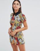 Love Floral Romper With Contrast Collar - Multi
