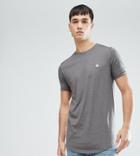 Le Breve Tall Longline Curved Hem Marl T-shirt - Navy