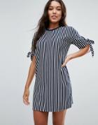 Asos T-shirt Dress In Stripe With Bow Sleeve - Multi