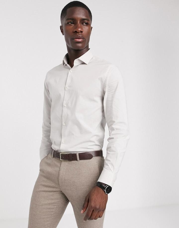 Moss London Slim Fit Shirt With Stretch In Cream Check - Cream