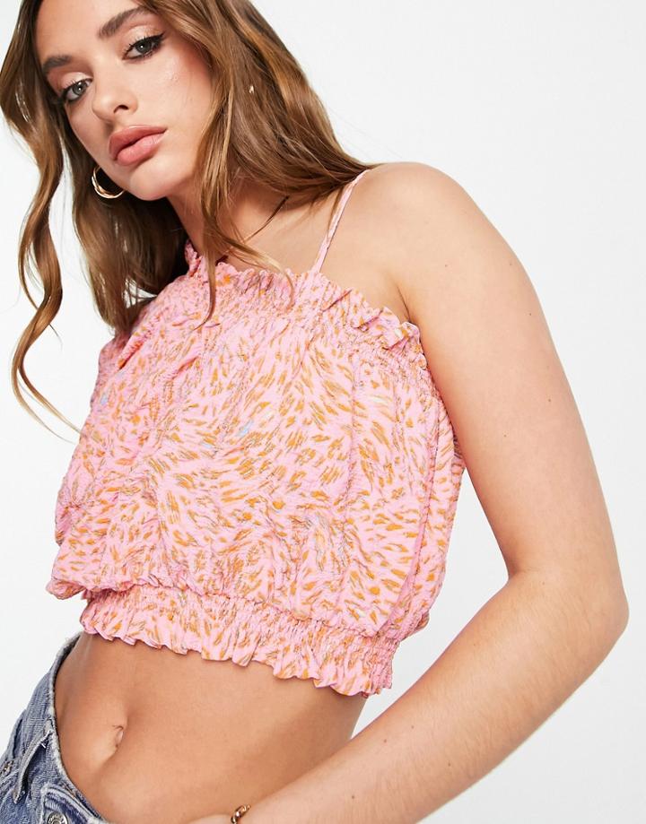 Vero Moda Textured One Shoulder Top In Pink Leopard Print - Part Of A Set