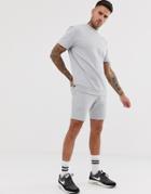 Asos Design Short Sleeve Tracksuit With Shorts In Light Gray