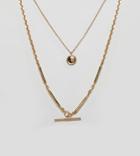 Asos Design Premium Gold Plated Multirow Necklace With Etched Disc And Toggle - Gold