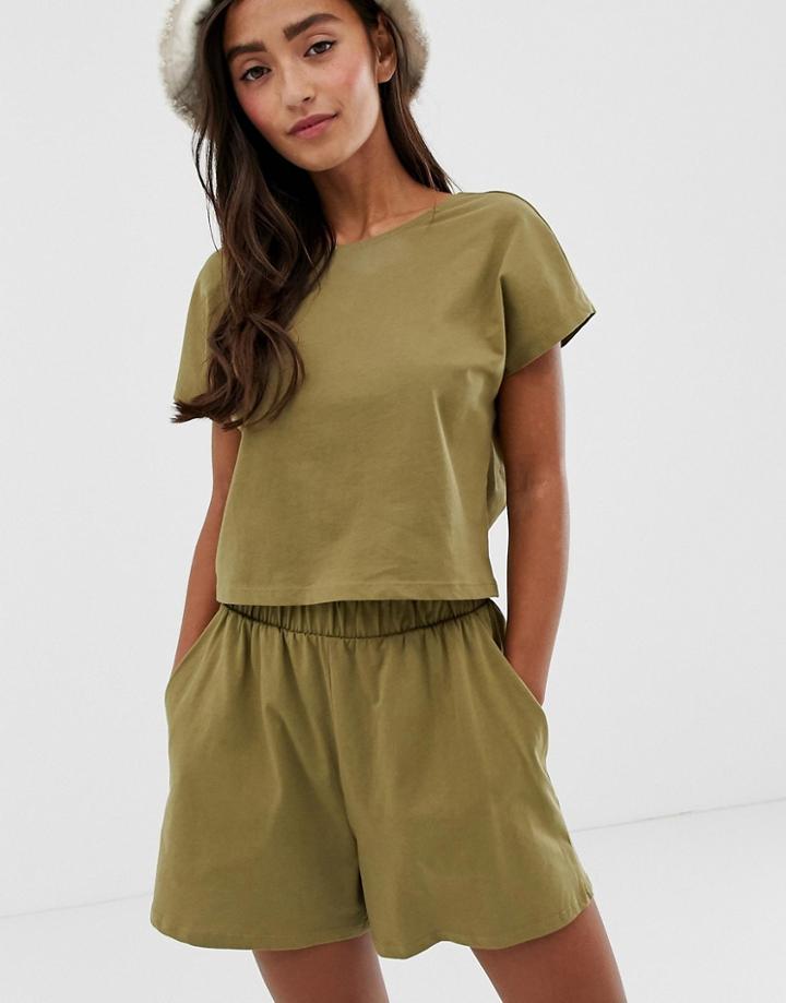 Monki Two-piece Jersey Shorts In Khaki - Green