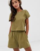 Monki Two-piece Jersey Shorts In Khaki - Green