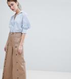 Asos Design Wide Leg Pants With Button Front-brown