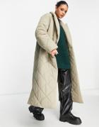 Na-kd Double Breasted Quilted Coat In Light Khaki-green