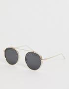 Aj Morgan Round Sunglasses With Brow Bar Detail In Gold